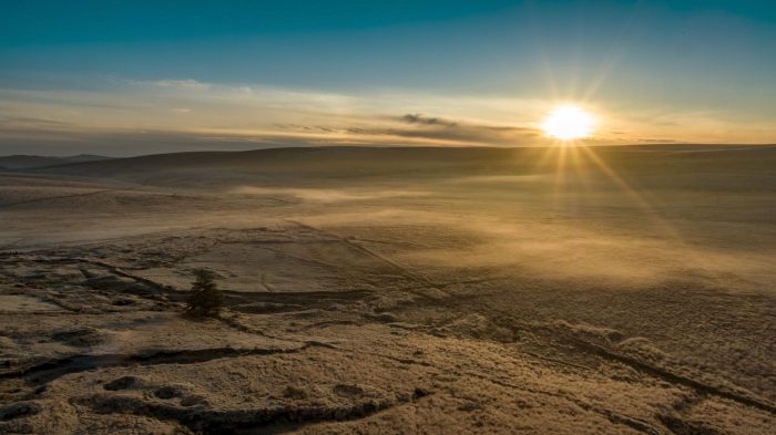 Drone filming at sunrise