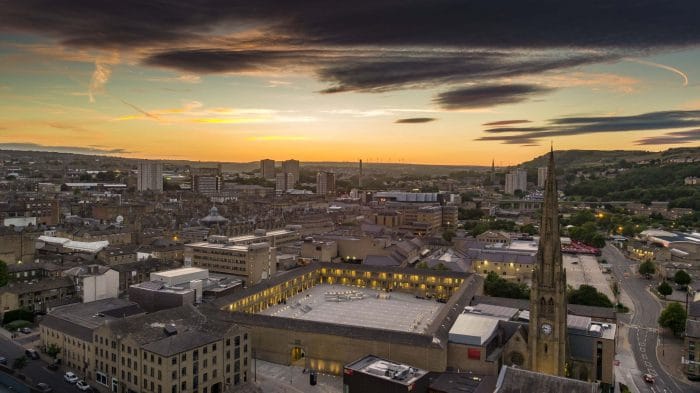 Sunset over the Piece Hall by Drone