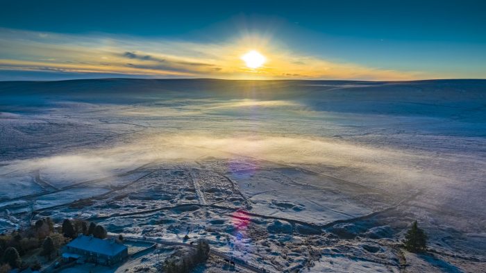 Drone filming at sunrise on Dartmoor