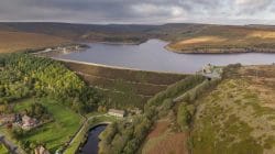 Reservoir full of water in South Yorkshire. The head of the River Don.
