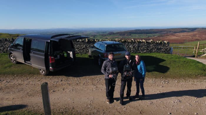 Filming on Channel 5 The Yorkshire Vet with a multi crew drone team, Drone filming and drone pilot Phil Fearnley