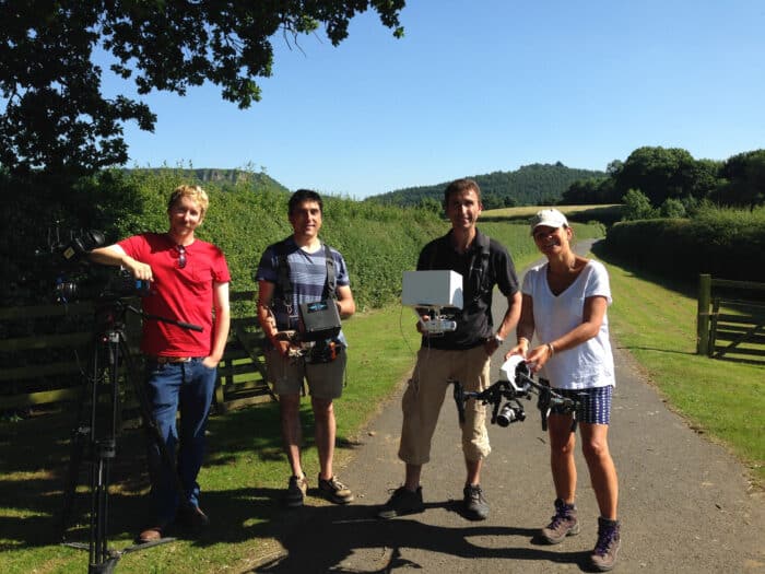 Filming on Channel 5 The Yorkshire Vet with a multi crew drone team, Drone filming and drone pilot Phil Fearnley