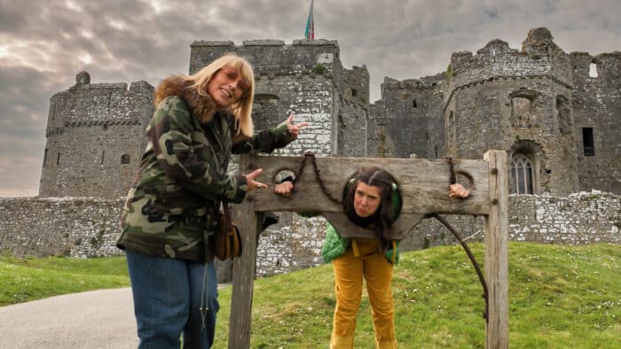 Fay Ripley puts Rosie Jones in the stocks