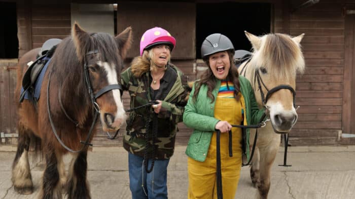 Rosie Jones and Fay Ripley go horse riding