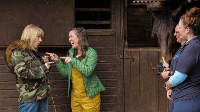 Rosie Jones and Fay Ripley go horse riding