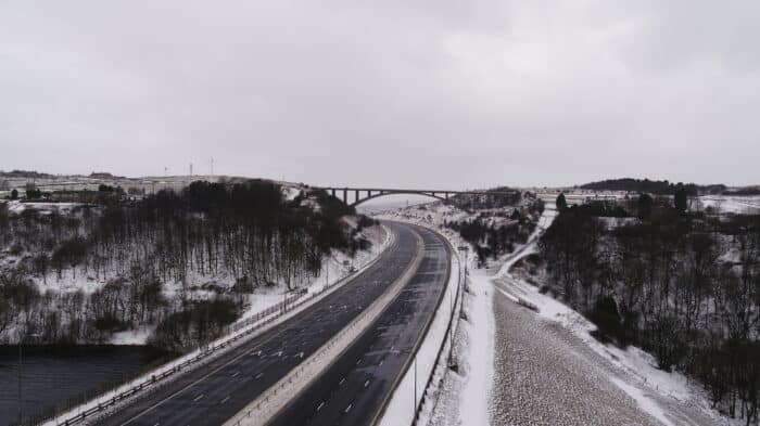 The M62 motorway never closes but on this very rare occasion it was shut for high winds and snow. It is located between Halifax and Huddersfield