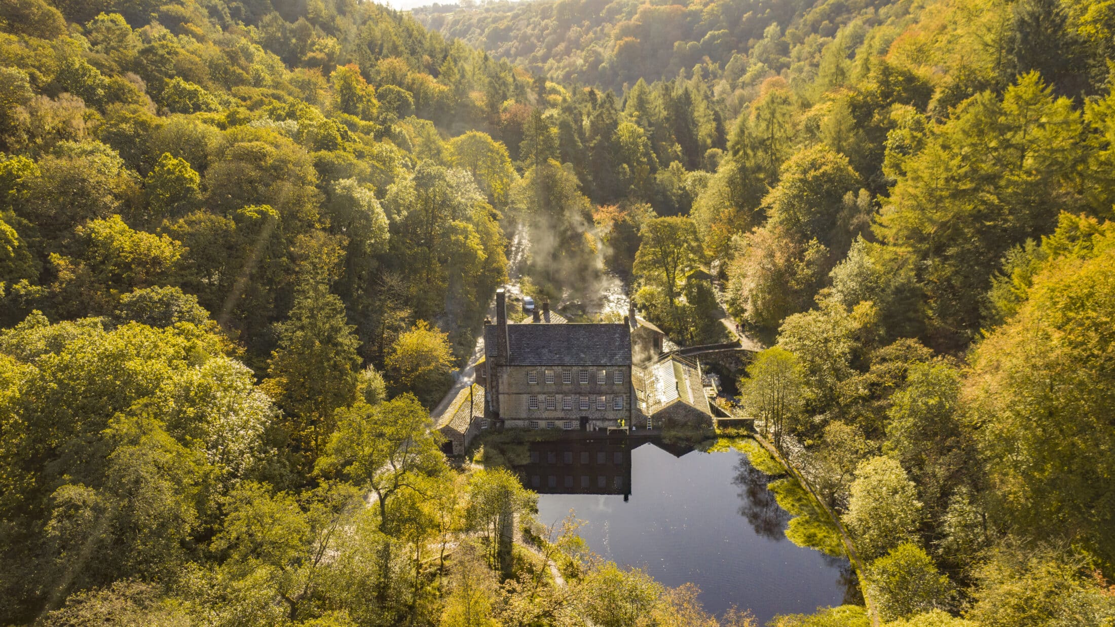 Aerial view of Gibson Mill near Hebden Bridge