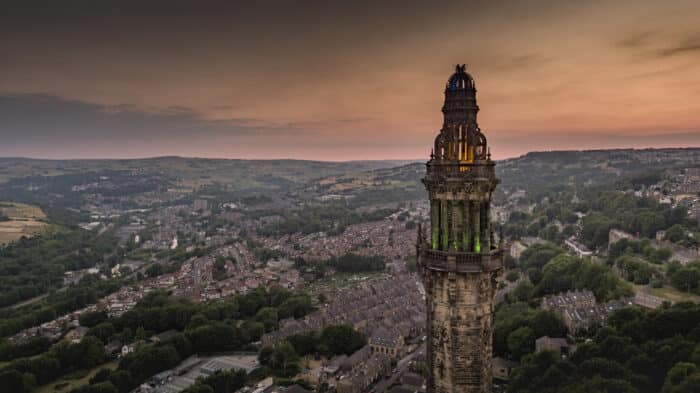 Wainhouse Tower is located in Calderdale, West Yorkshire and is the largest filly in the world. It is a tall man made tower overlooking streets and houses.