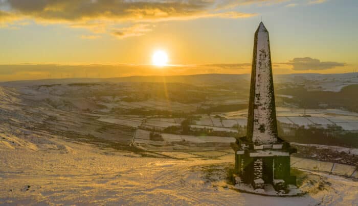 Stoodley Pike is positioned high above the the towns of Hebden Bridge and Todmorden and can be see for miles around.