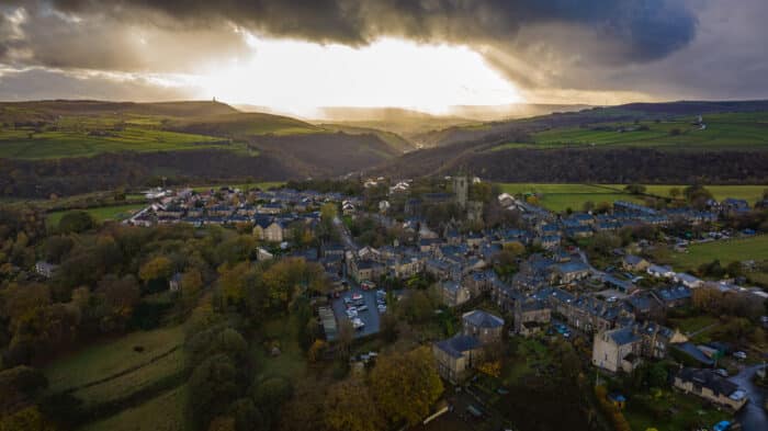 Heptonstall is a small village in Calderdale West Yorkshire overlooking Hebden Bridge, surrounded by hills and fields.