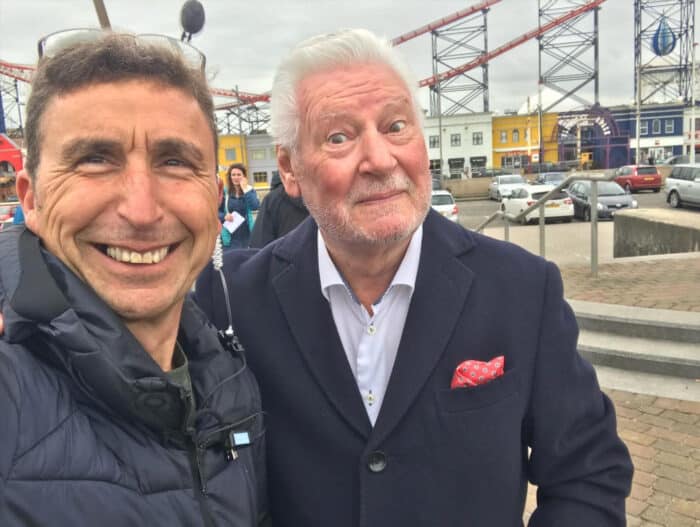 Phil Fearnley and Roy Walker on the set of SKY Max, Hold the front Page