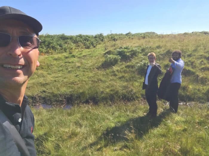 Phil Fearnley, Josh Widdicombe and Nish Kumar filming on Hold the front Page