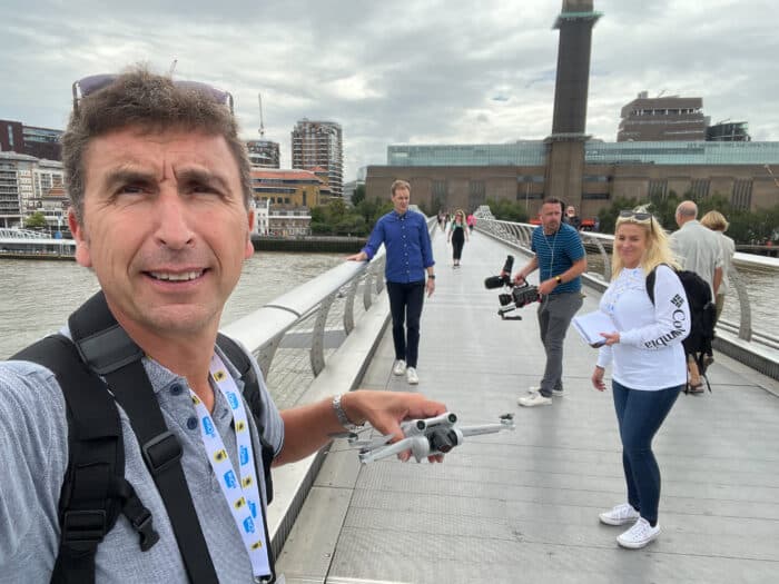Phil Fearnley and Dan Walker filming in central London for Digging for treasure Live