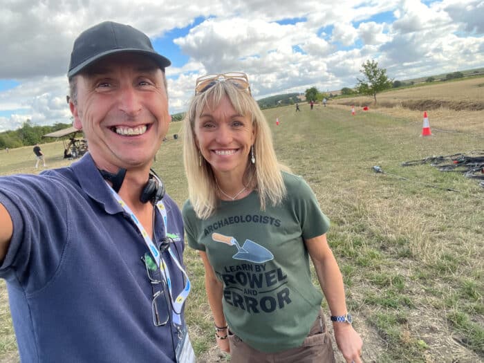 Phil Fearnley and Michaela Strachan on the set of Ch4 Digging for treasure Live