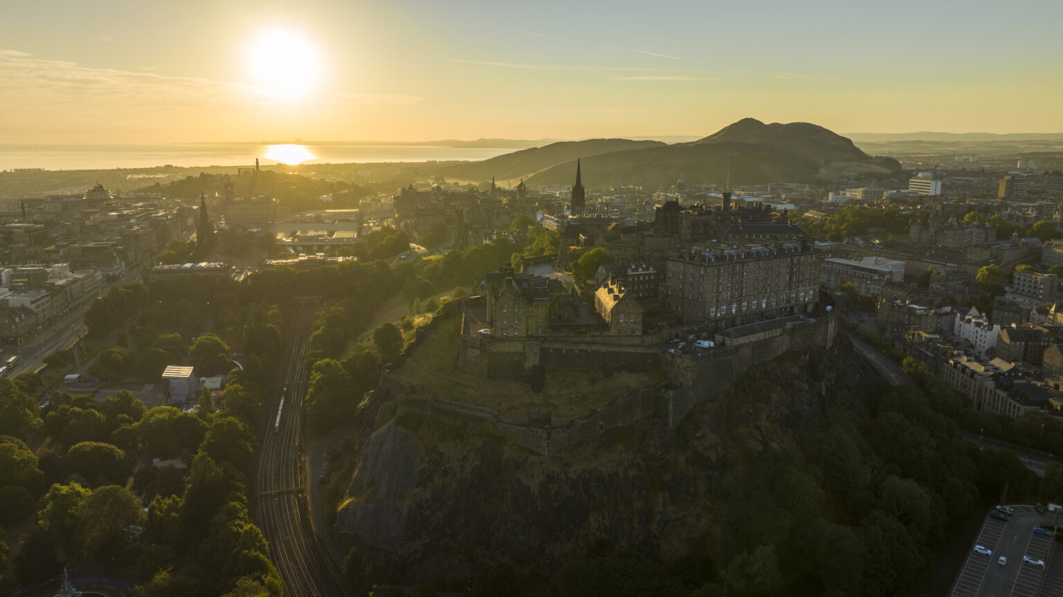 Edinburgh Castle at daybreak, aerial photograph by Phil Fearnley for Hold The Front Page