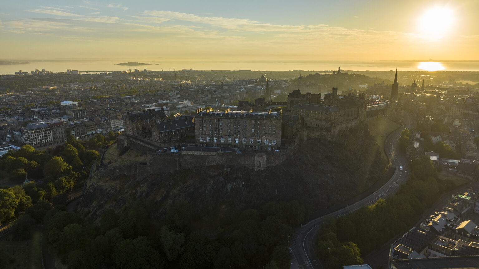 Edinburgh Castle at daybreak, aerial photograph by Phil Fearnley for Hold The Front Page
