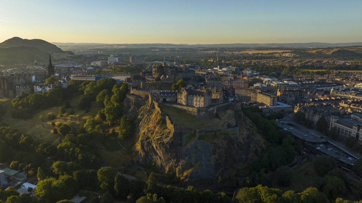 Edinburgh Castle at daybreak, aerial photograph by Phil Fearnley for Hold The Front Page