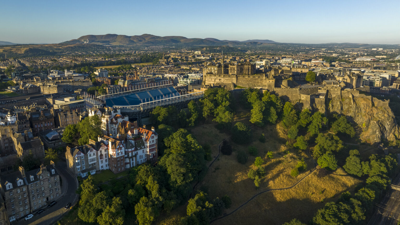 Edinburgh Castle at daybreak, aerial photograph by Phil Fearnley for Hold The Front Page