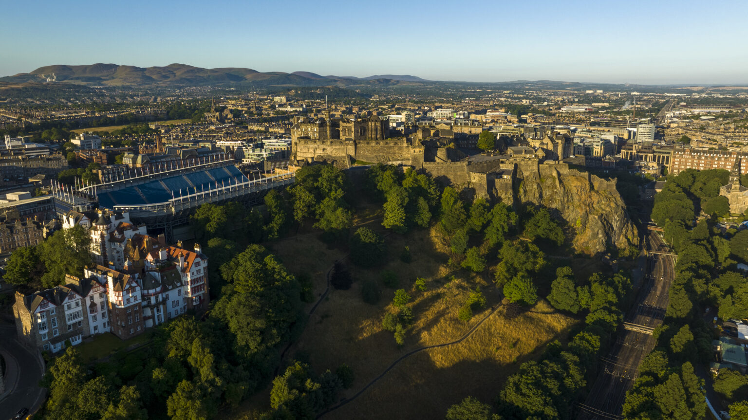 Edinburgh Castle at daybreak, aerial photograph by Phil Fearnley for Hold The Front Page