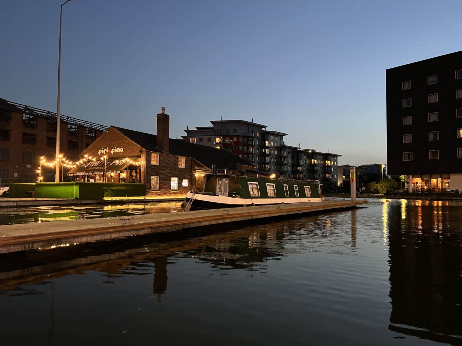 Canal basin at night, filmed for Canal Boat Diaries