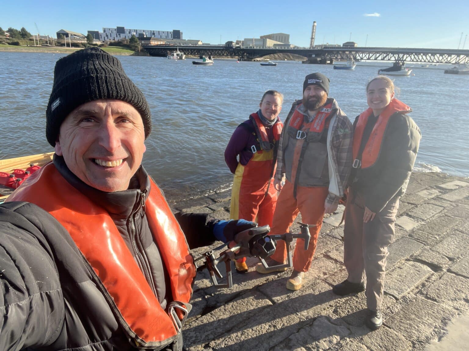 Phil Fearnley and the crew on the boat