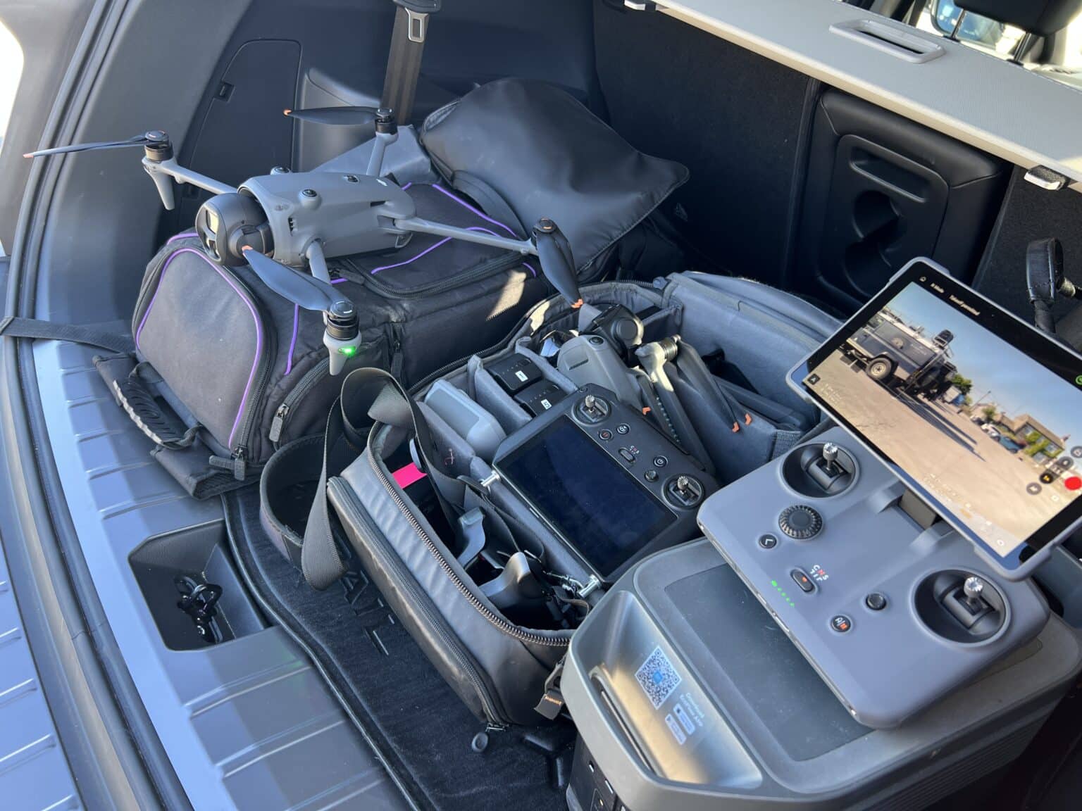 The DJI Mavic 4 Pro kit packed in the car