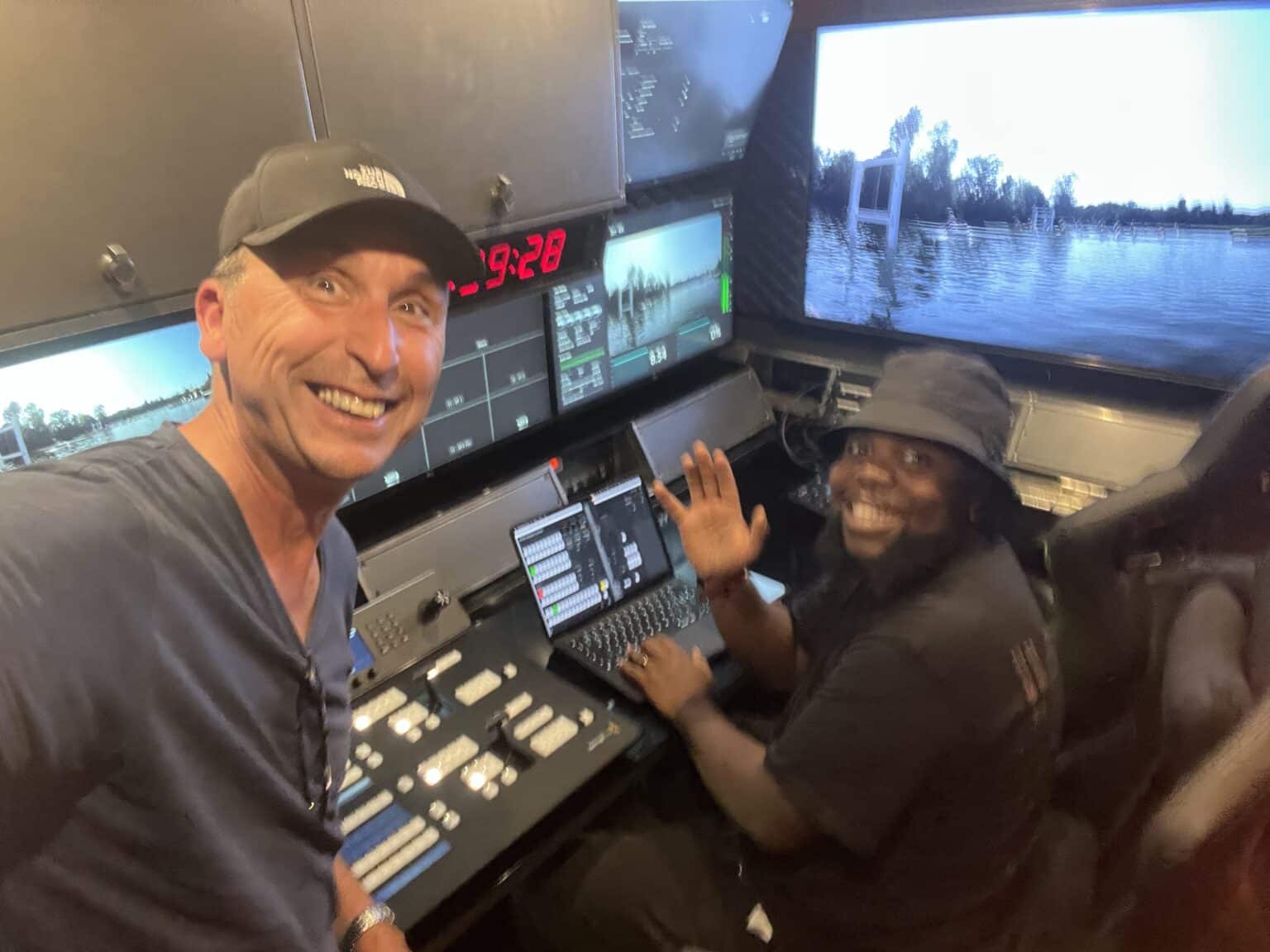 Inside the OB truck at Henley