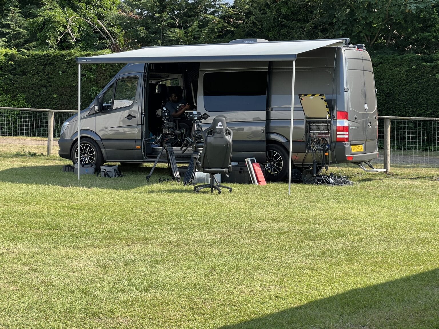 The production vehicles on site