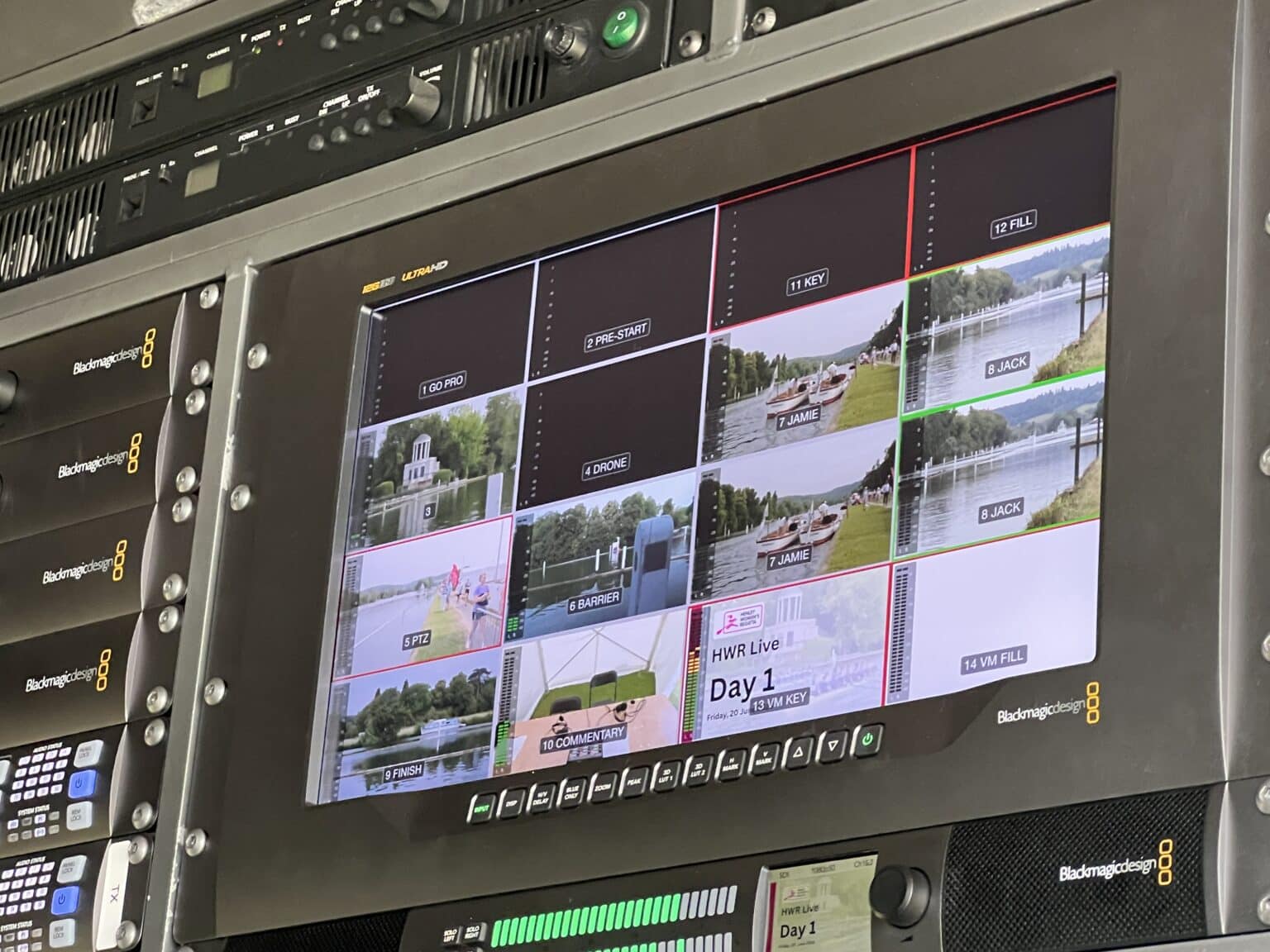 The multi-camera feeds in the OB truck