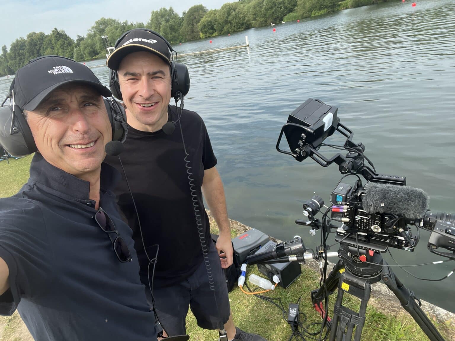 Phil Fearnley with the camera team on the riverbank