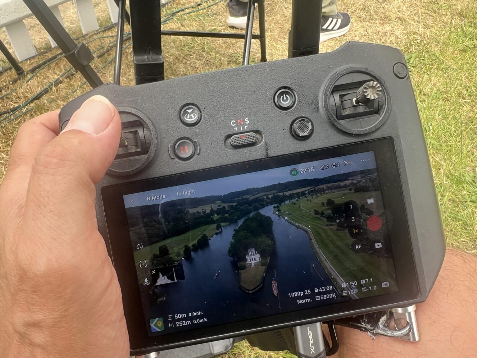 The drone controller in hand
