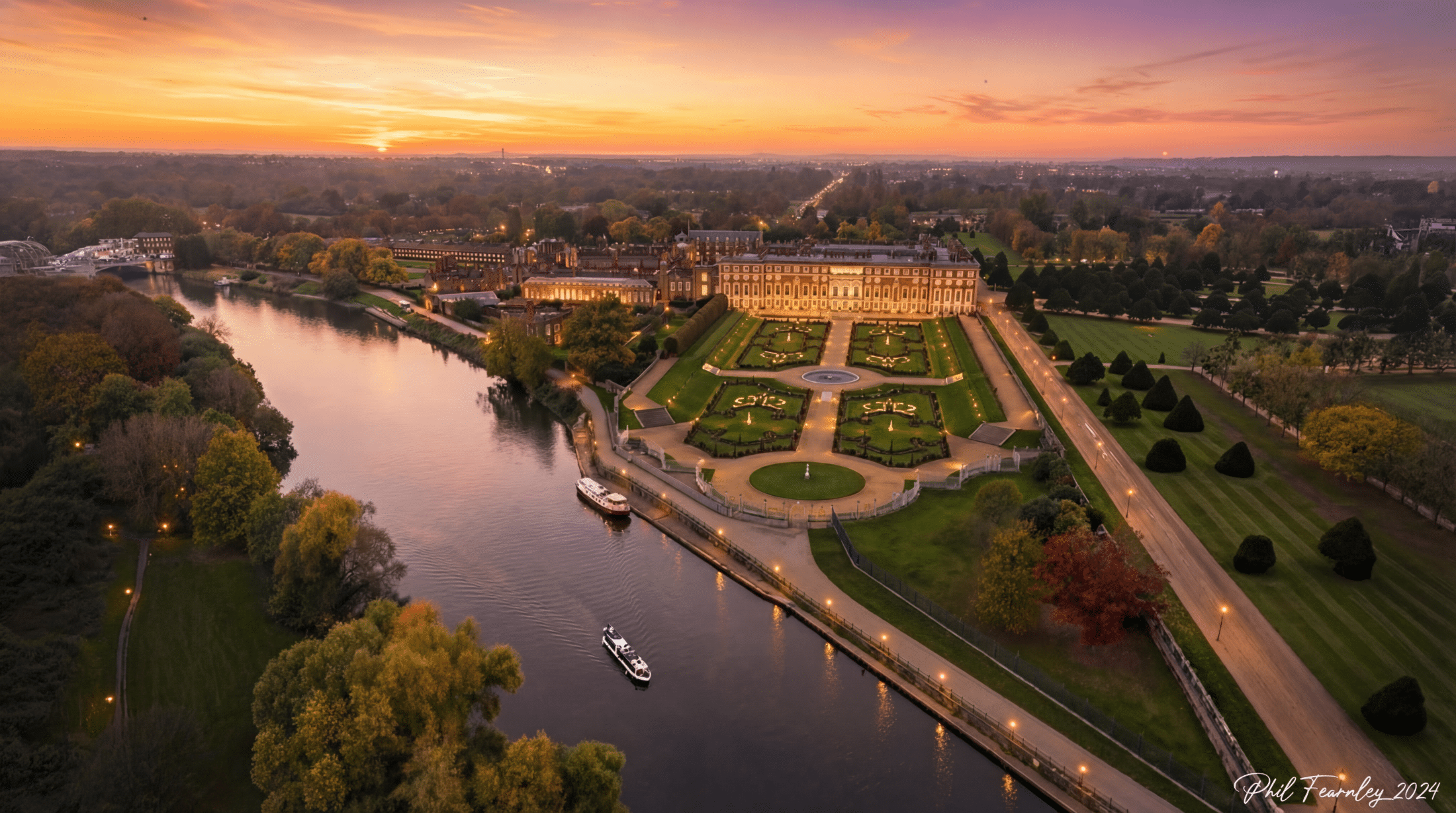 Aerial view at sunset filmed by Halo Vue for Canal Boat Diaries with Robbie Cumming