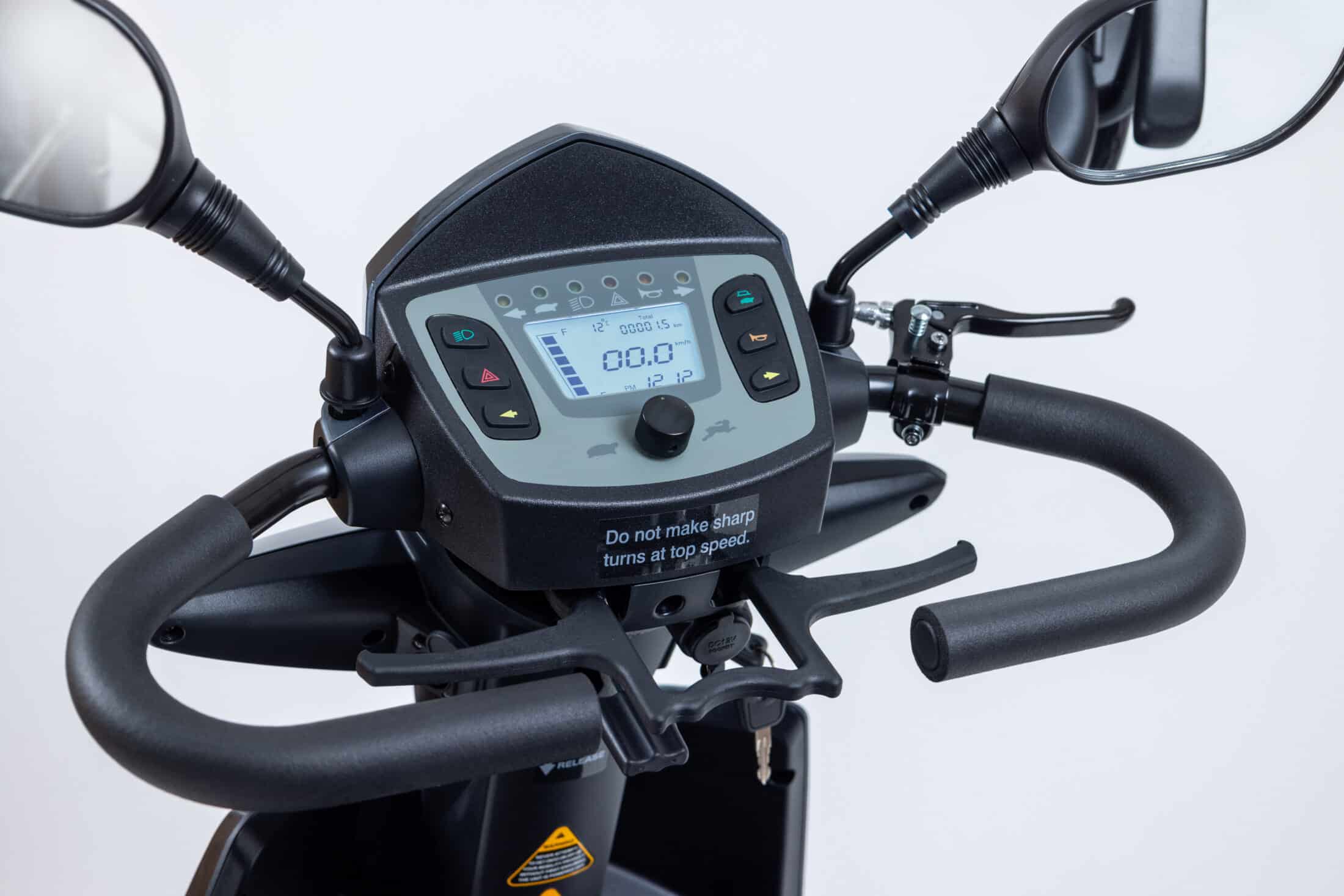 Monarch Mobility scooter control panel studio photography