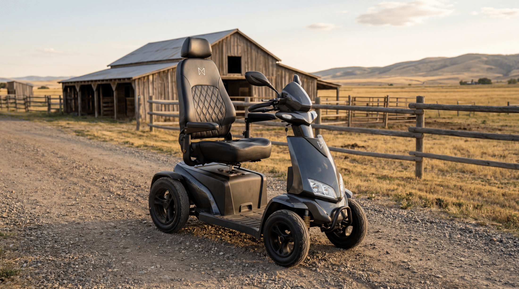 Monarch Mobility scooter placed into an AI generated Texas ranch environment