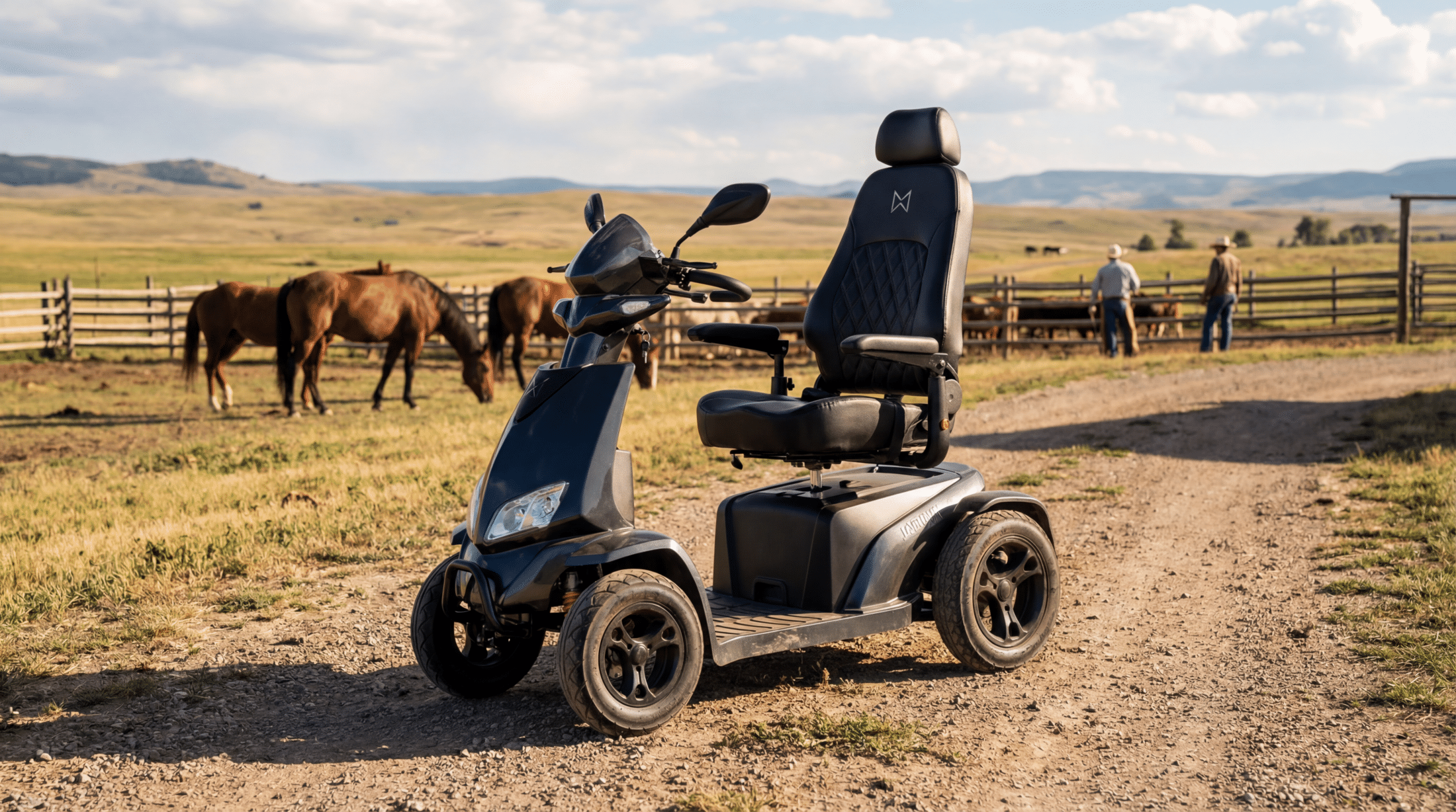 AI generated Monarch Mobility scooter scene with realistic ranch lighting