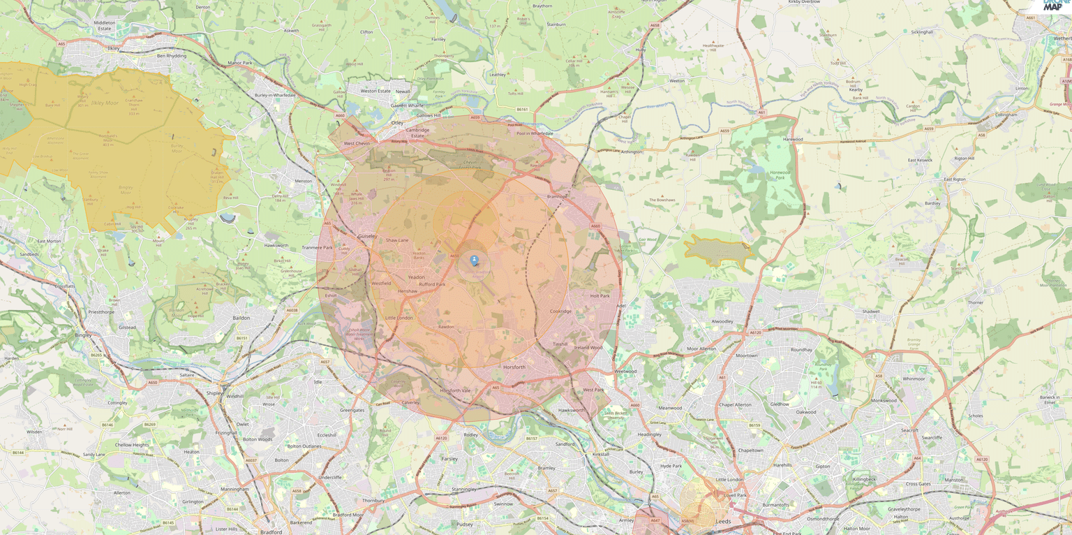 Map of the Leeds Bradford Airport drone Flight Restriction Zone