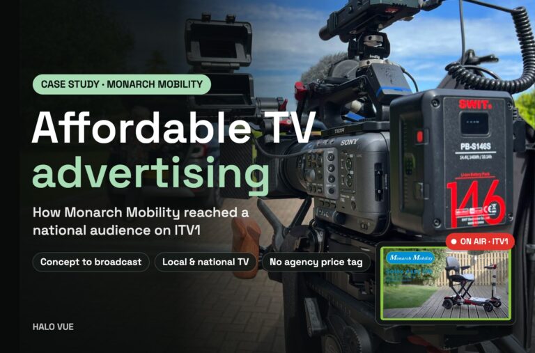 Affordable TV advertising UK – Monarch Mobility case study by Halo Vue, Sony cinema camera on set