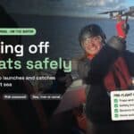 Flying off boats safely thumbnail: a crew member catching a drone on a boat, with a pre-flight checklist graphic