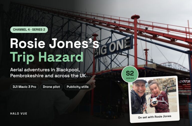 Rosie Jones’s Trip Hazard Series 2 on Channel 4 – aerial filming and publicity stills by Phil Fearnley, Halo Vue