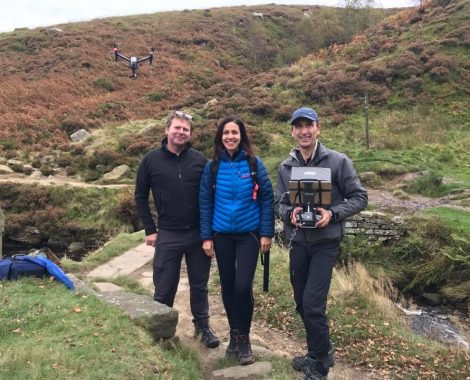 drone being flown next to Julia Bradbury and Nick Small