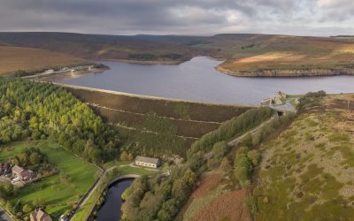 Reservoir full of water in South Yorkshire. The head of the River Don.