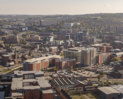 Sheffield City Sky Line. with sky scrapers and tall buildings old and new.