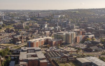 Sheffield City Sky Line. with sky scrapers and tall buildings old and new.