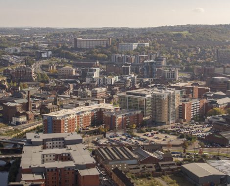 Sheffield City Sky Line. with sky scrapers and tall buildings old and new.